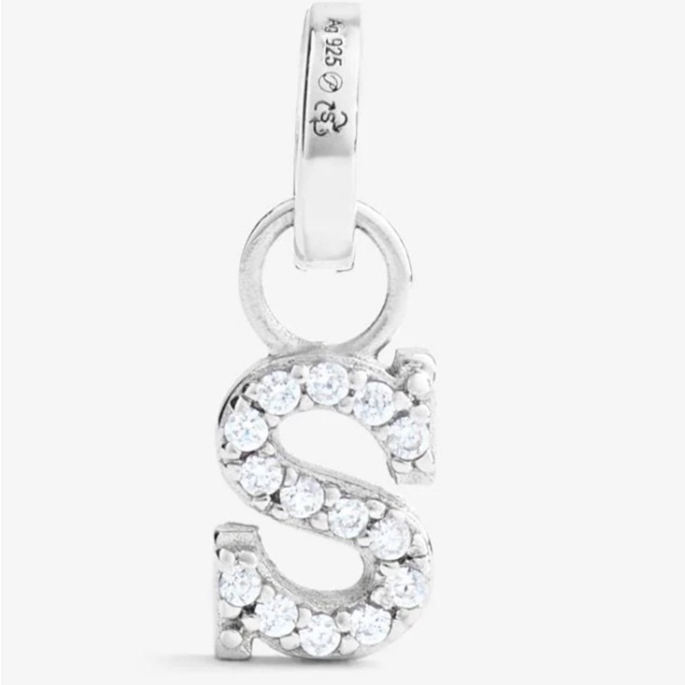 Sterling Silver Pavé 'S' Initial Pendant Charm - Silver